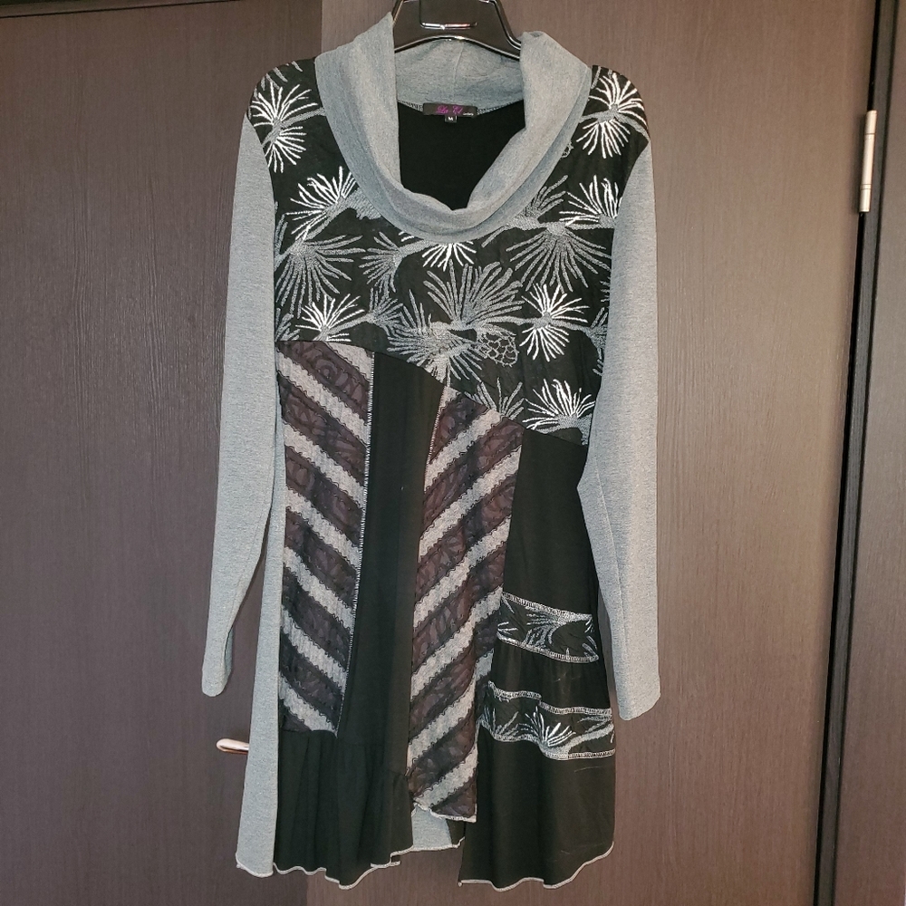 Grey and black cowl neck tunic